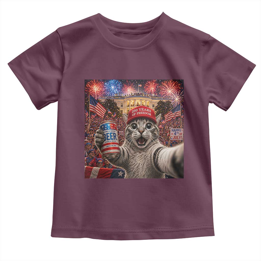 250 Years Of Freedom Toddler T Shirt Funny Cat Selfie 4th of July Party TS14 Maroon Print Your Wear
