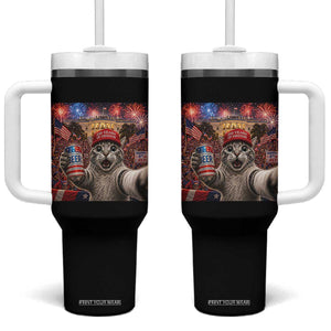 250 Years Of Freedom Tumbler With Handle Funny Cat Selfie 4th of July Party TS14 One Size: 40 oz Black Print Your Wear