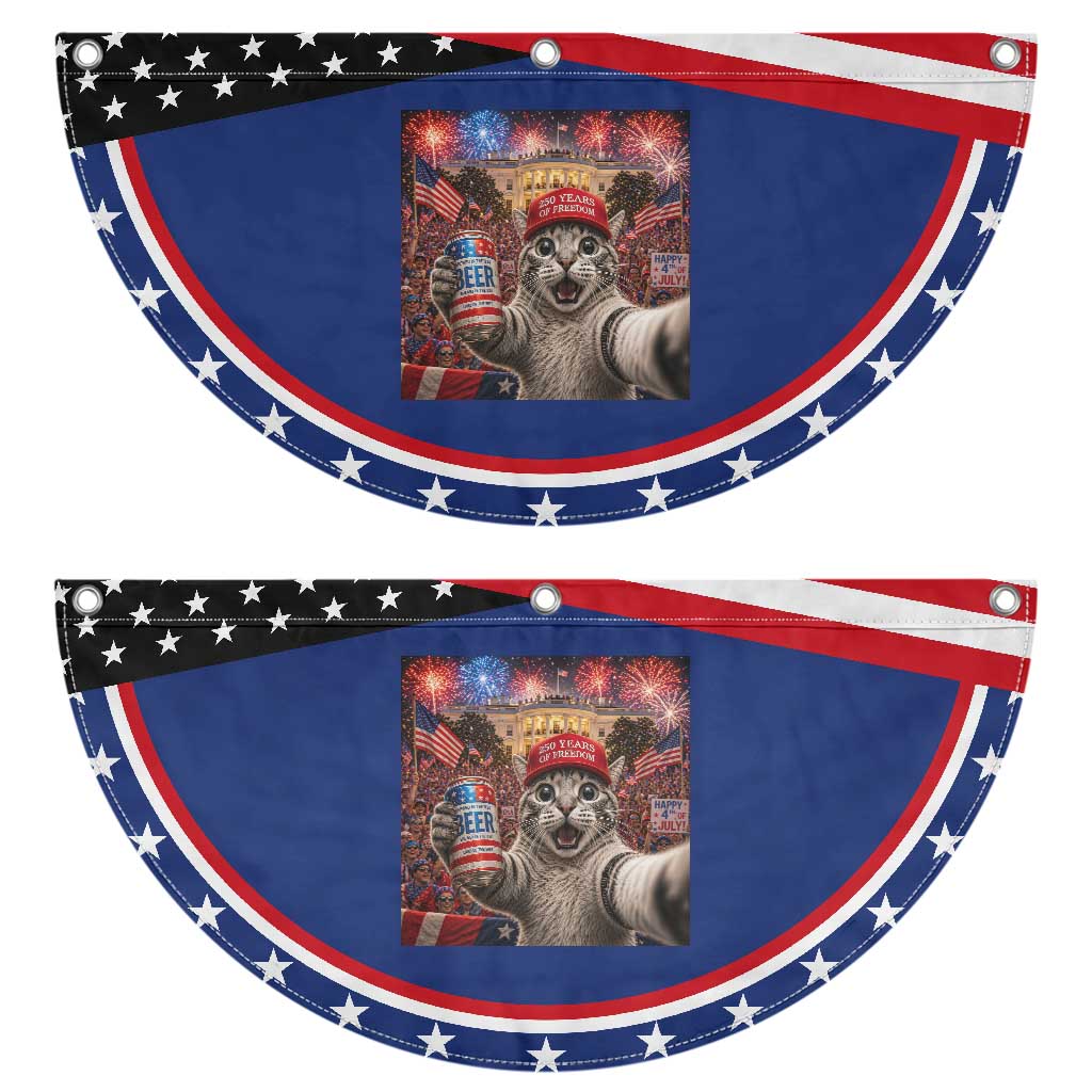 250 Years Of Freedom Patriotic Fan Flag Funny Cat Selfie 4th of July Party