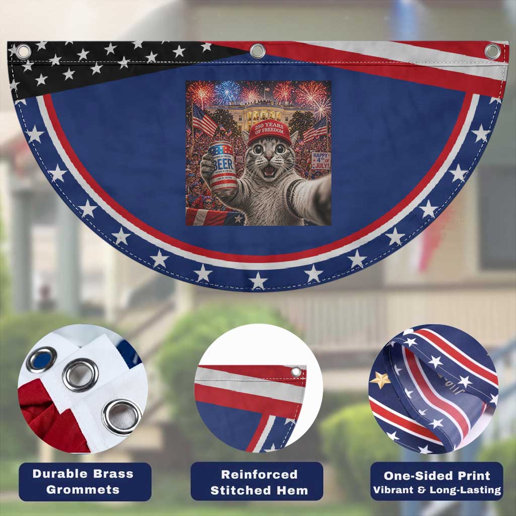 250 Years Of Freedom Patriotic Fan Flag Funny Cat Selfie 4th of July Party