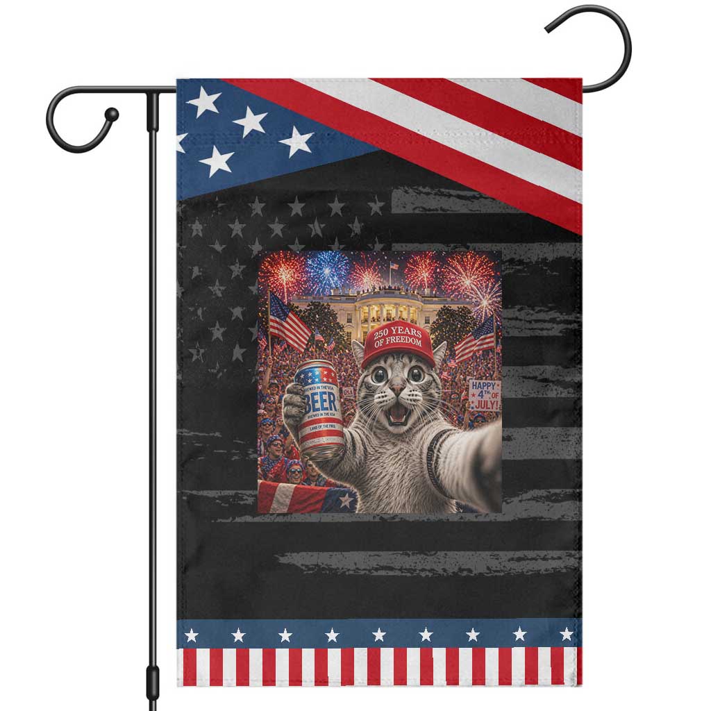 250 Years Of Freedom Patriotic Garden Flag Funny Cat Selfie 4th of July Party TS14 Distressed Black Blue Print Your Wear