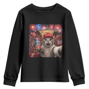 250 Years Of Freedom Youth Sweatshirt Funny Cat Selfie 4th of July Party TS14 Black Print Your Wear
