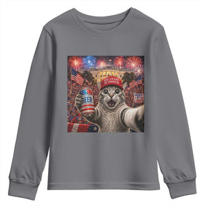 250 Years Of Freedom Youth Sweatshirt Funny Cat Selfie 4th of July Party TS14 Charcoal Print Your Wear