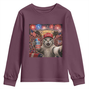250 Years Of Freedom Youth Sweatshirt Funny Cat Selfie 4th of July Party TS14 Maroon Print Your Wear