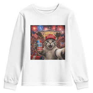 250 Years Of Freedom Youth Sweatshirt Funny Cat Selfie 4th of July Party TS14 White Print Your Wear