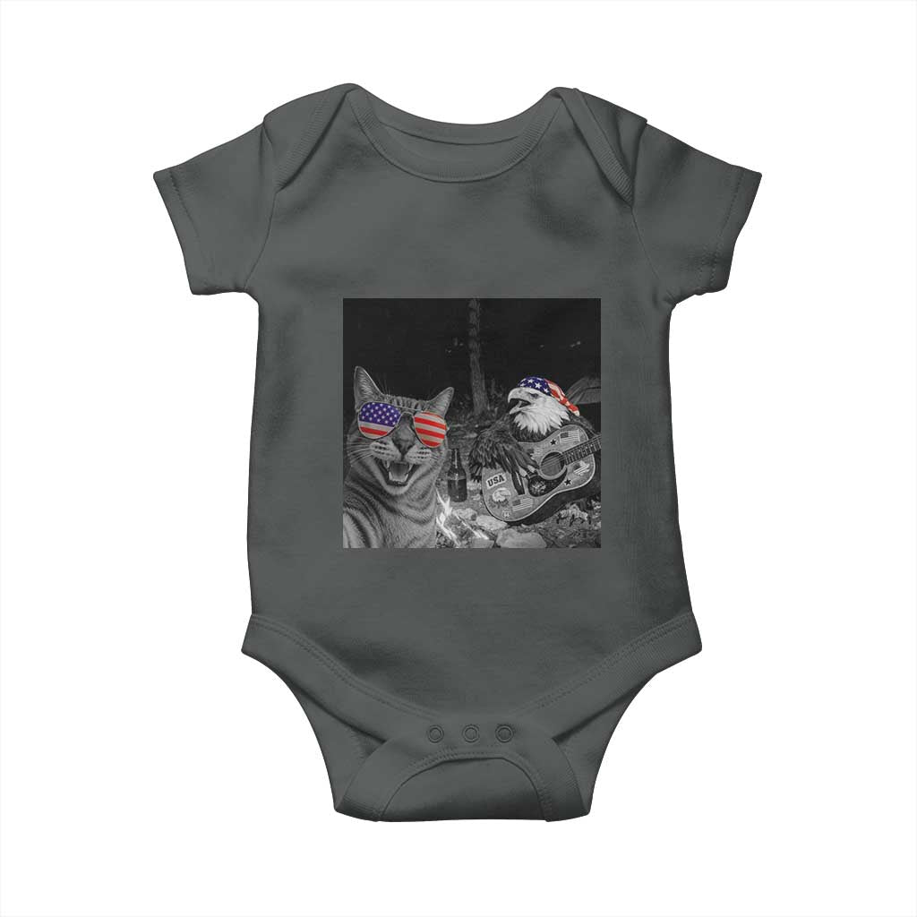 Funny Cat Selfie 4th of July Baby Onesie Patriotic Eagle American Flag Gift TS14 Dark Heather Print Your Wear