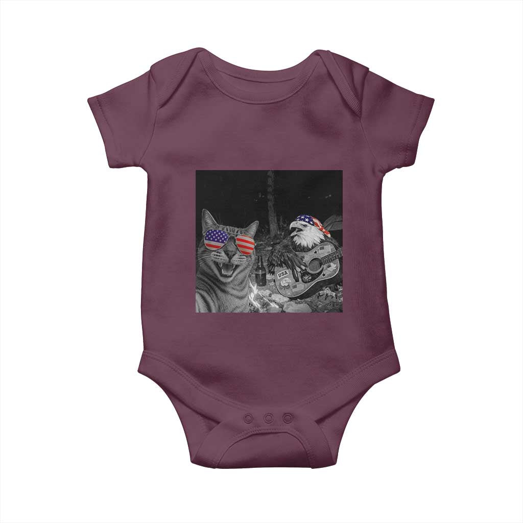 Funny Cat Selfie 4th of July Baby Onesie Patriotic Eagle American Flag Gift TS14 Maroon Print Your Wear