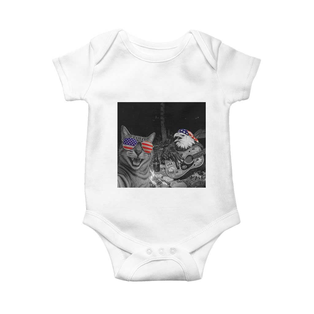 Funny Cat Selfie 4th of July Baby Onesie Patriotic Eagle American Flag Gift TS14 White Print Your Wear
