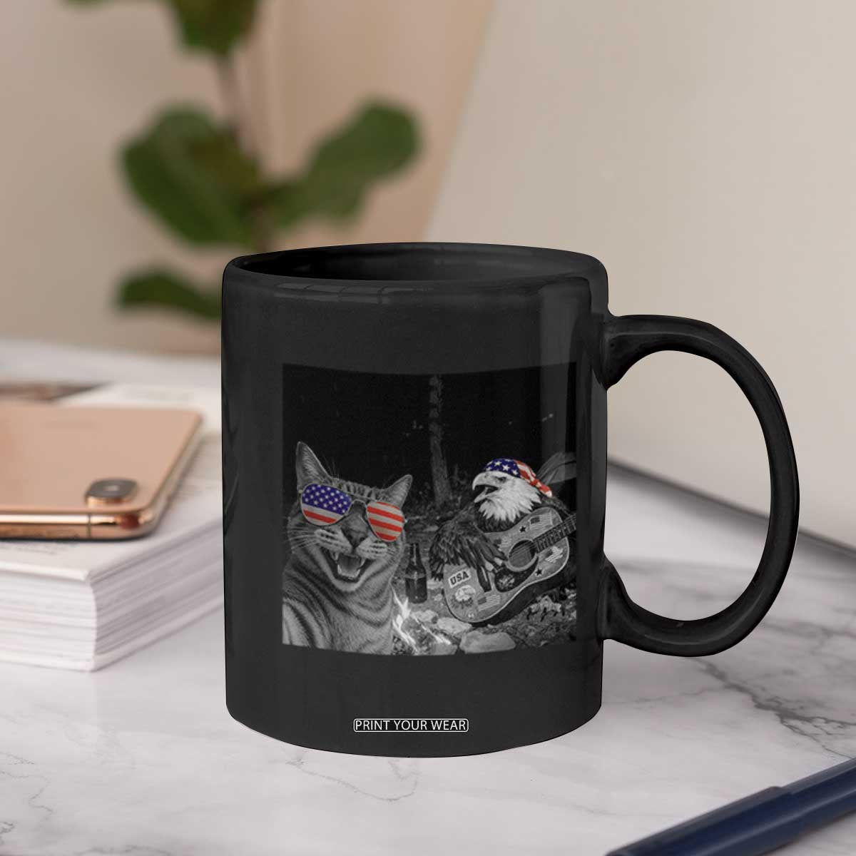 Funny Cat Selfie 4th of July Coffee Mug Patriotic Eagle American Flag Gift TS14 Print Your Wear