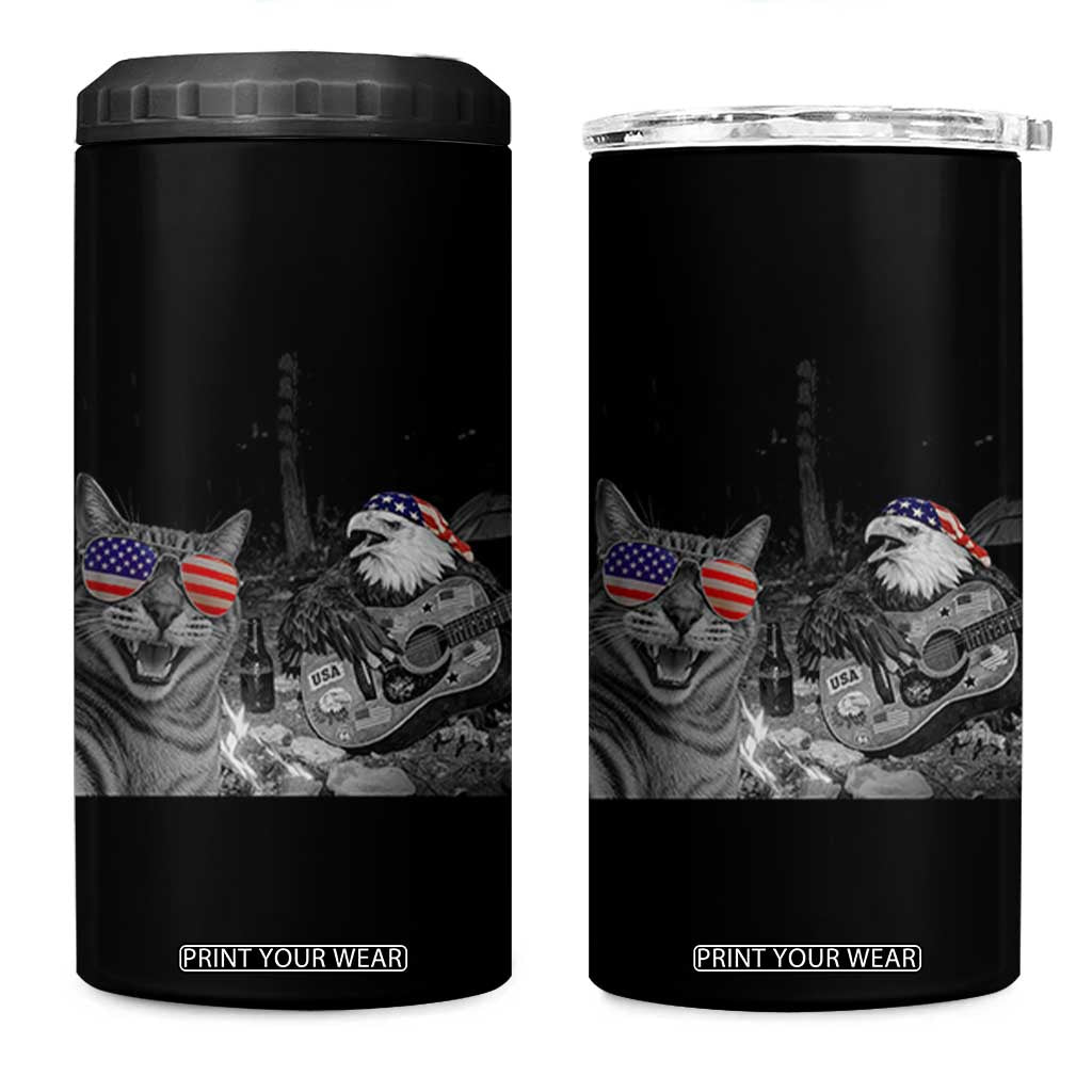 Funny Cat Selfie 4th of July 4 in 1 Can Cooler Tumbler Patriotic Eagle American Flag Gift TS14 One Size: 16 oz Black Print Your Wear