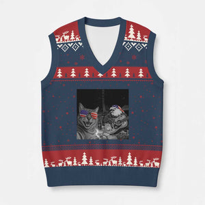 Funny Cat Selfie 4th of July V-Neck Knit Sweater Vest Patriotic Eagle American Flag Gift TS14 Navy Red Print Your Wear