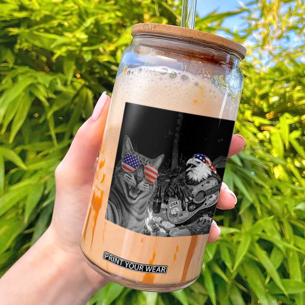 Funny Cat Selfie 4th of July Glass Can Patriotic Eagle American Flag Gift TS14 Black Print Your Wear