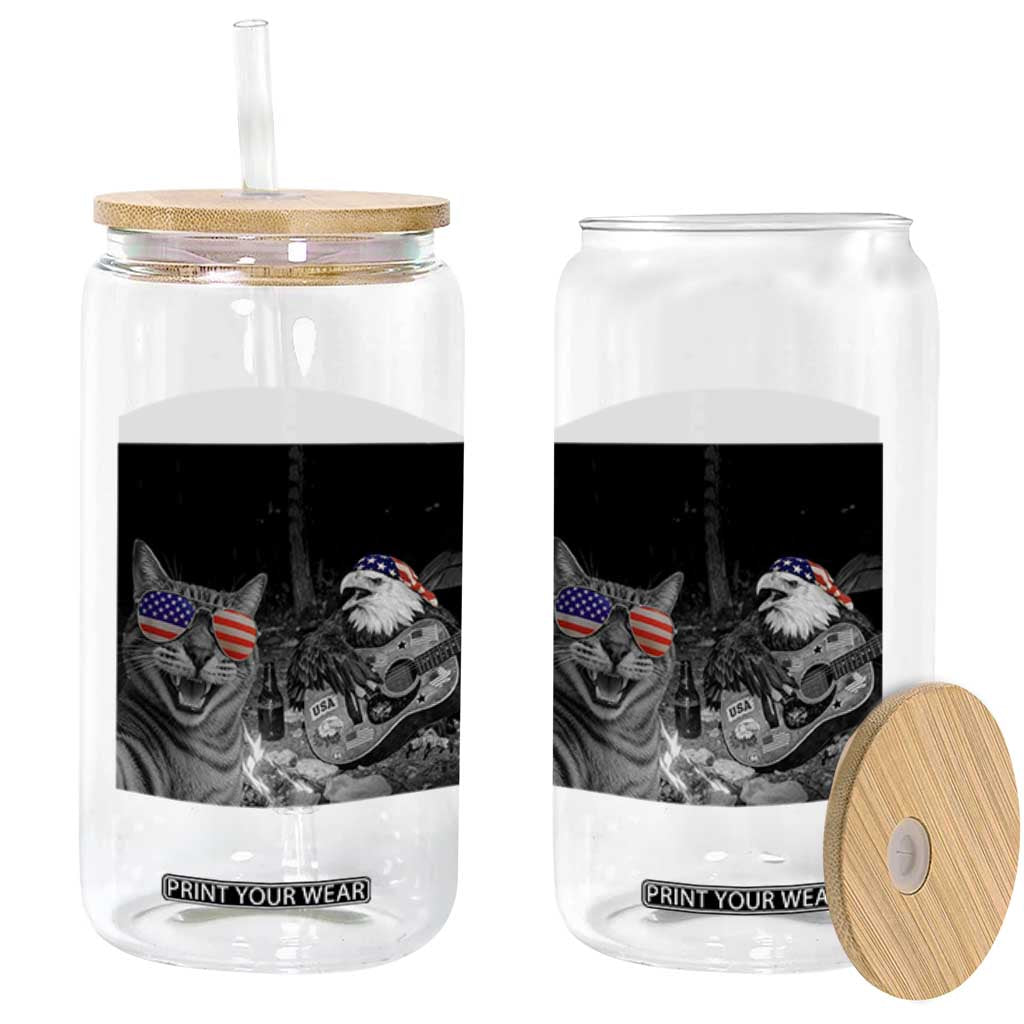 Funny Cat Selfie 4th of July Glass Can Patriotic Eagle American Flag Gift TS14 Print Your Wear