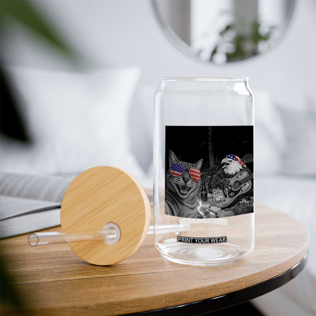 Funny Cat Selfie 4th of July Glass Can Patriotic Eagle American Flag Gift TS14 Print Your Wear