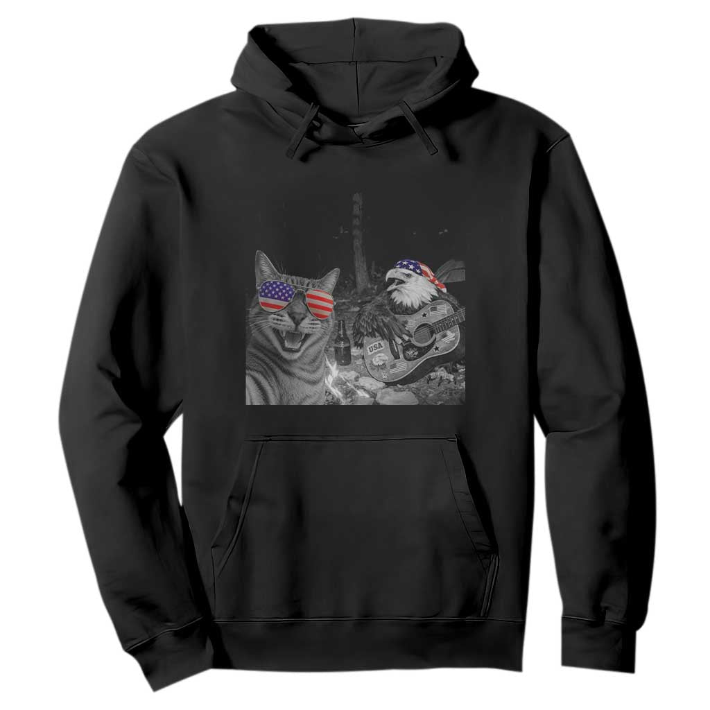 Funny Cat Selfie 4th of July Hoodie Patriotic Eagle American Flag Gift TS14 Black Print Your Wear