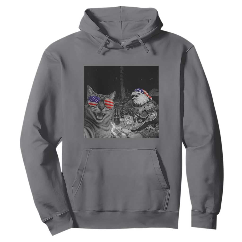 Funny Cat Selfie 4th of July Hoodie Patriotic Eagle American Flag Gift TS14 Charcoal Print Your Wear