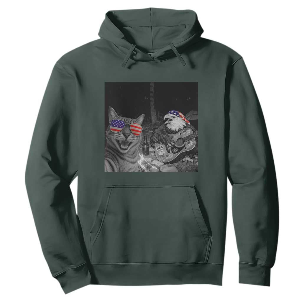 Funny Cat Selfie 4th of July Hoodie Patriotic Eagle American Flag Gift TS14 Dark Forest Green Print Your Wear