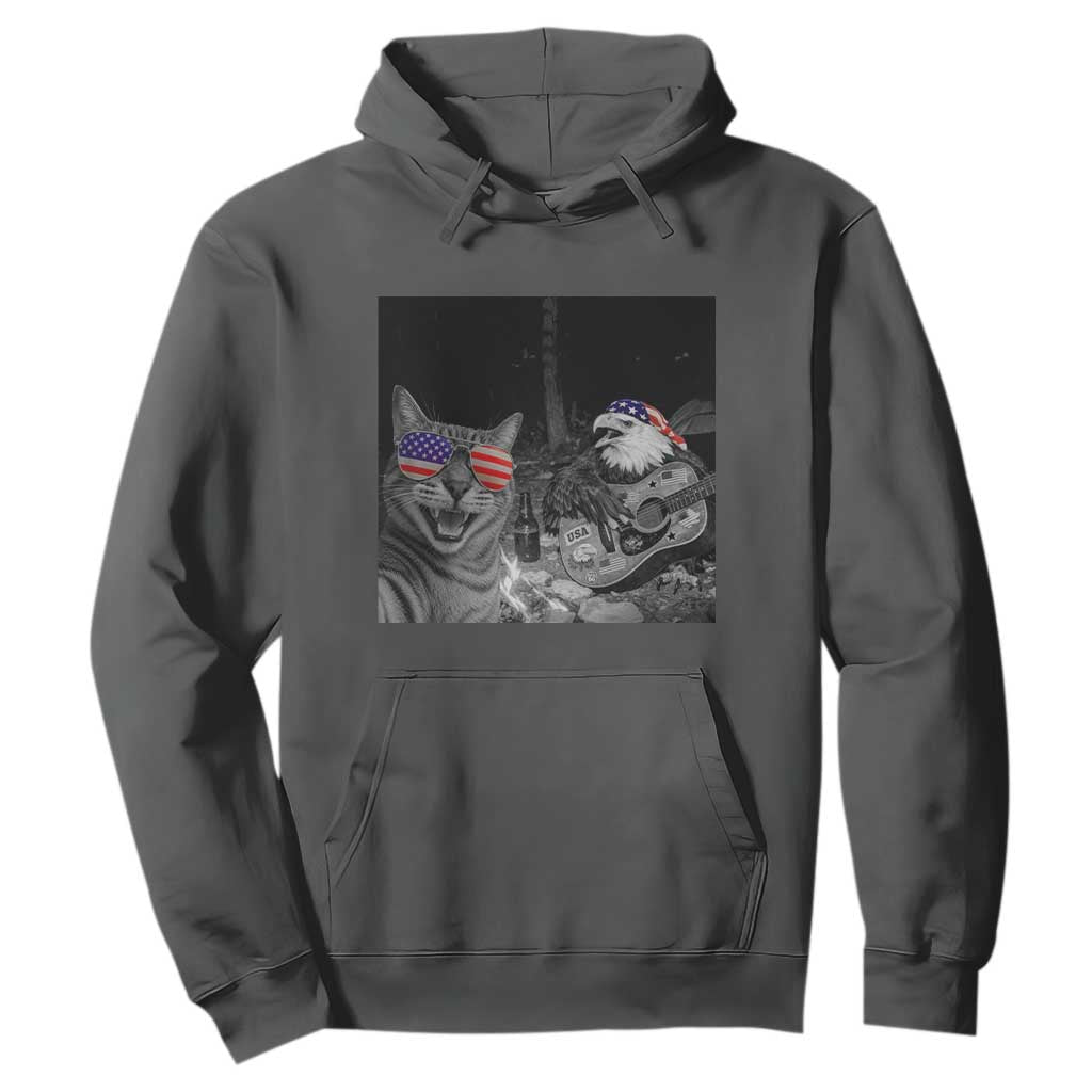 Funny Cat Selfie 4th of July Hoodie Patriotic Eagle American Flag Gift TS14 Dark Heather Print Your Wear