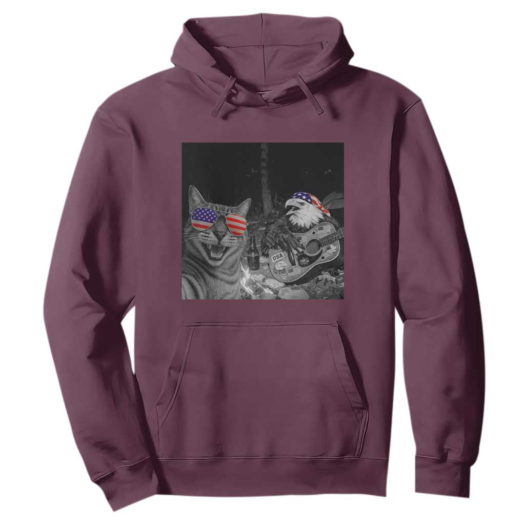 Funny Cat Selfie 4th of July Hoodie Patriotic Eagle American Flag Gift TS14 Maroon Print Your Wear
