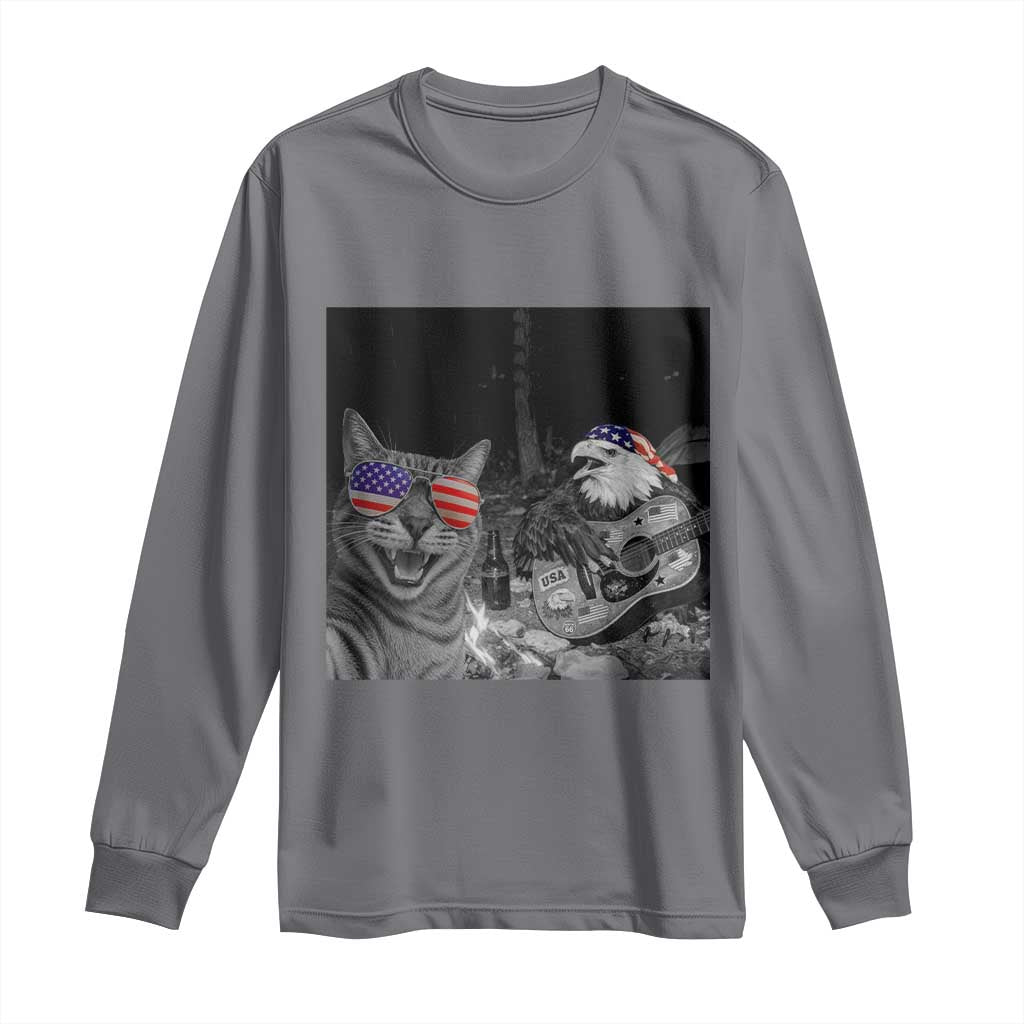Funny Cat Selfie 4th of July Long Sleeve Shirt Patriotic Eagle American Flag Gift TS14 Charcoal Print Your Wear
