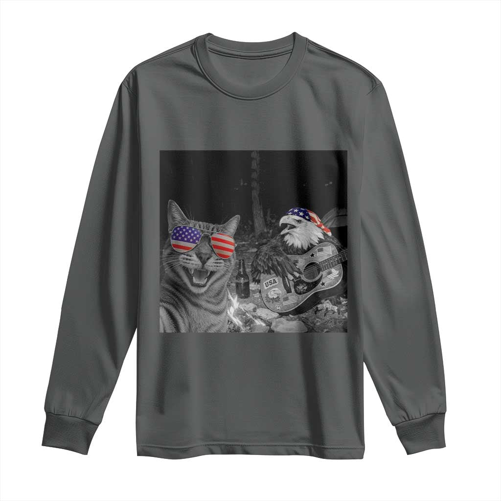 Funny Cat Selfie 4th of July Long Sleeve Shirt Patriotic Eagle American Flag Gift TS14 Dark Heather Print Your Wear