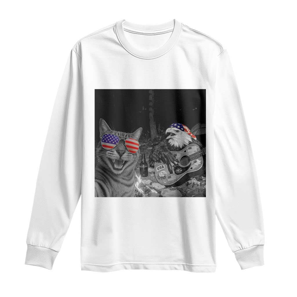 Funny Cat Selfie 4th of July Long Sleeve Shirt Patriotic Eagle American Flag Gift TS14 White Print Your Wear