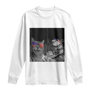 Funny Cat Selfie 4th of July Long Sleeve Shirt Patriotic Eagle American Flag Gift TS14 White Print Your Wear