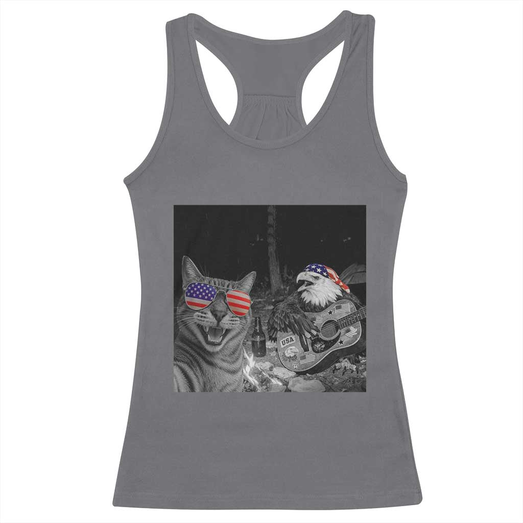 Funny Cat Selfie 4th of July Racerback Tank Top Patriotic Eagle American Flag Gift TS14 Charcoal Print Your Wear