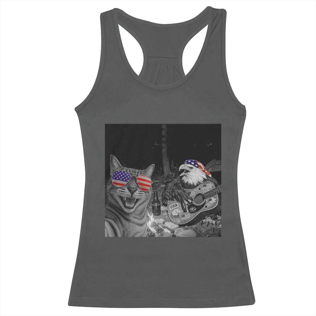 Funny Cat Selfie 4th of July Racerback Tank Top Patriotic Eagle American Flag Gift TS14 Dark Heather Print Your Wear