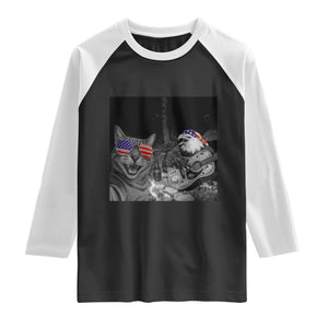 Funny Cat Selfie 4th of July Raglan Shirt Patriotic Eagle American Flag Gift TS14 Black White Print Your Wear
