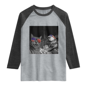 Funny Cat Selfie 4th of July Raglan Shirt Patriotic Eagle American Flag Gift TS14 Heather Gray Heather Charcoal Print Your Wear