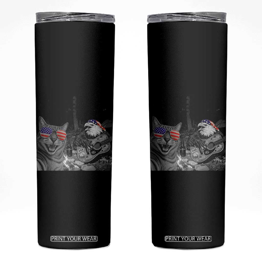 Funny Cat Selfie 4th of July Skinny Tumbler Patriotic Eagle American Flag Gift TS14 Black Print Your Wear