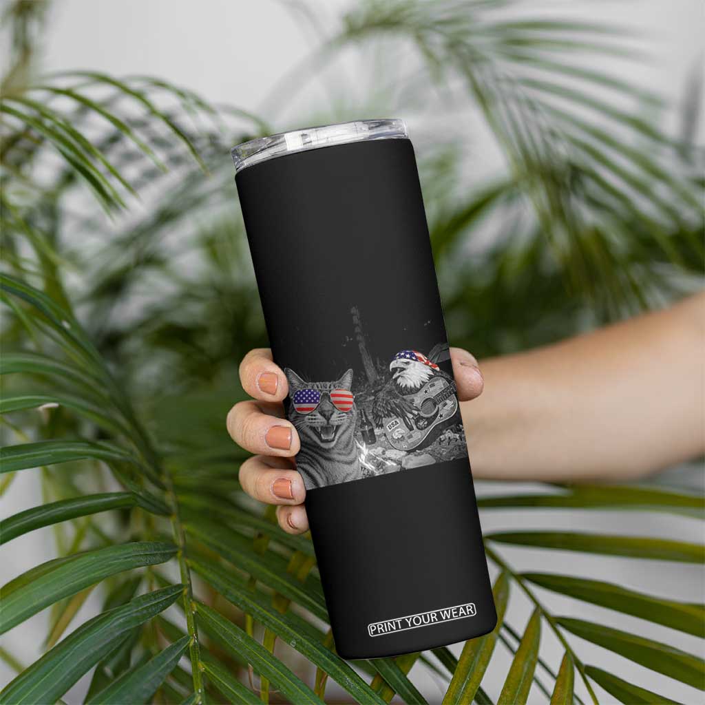 Funny Cat Selfie 4th of July Skinny Tumbler Patriotic Eagle American Flag Gift TS14 Print Your Wear