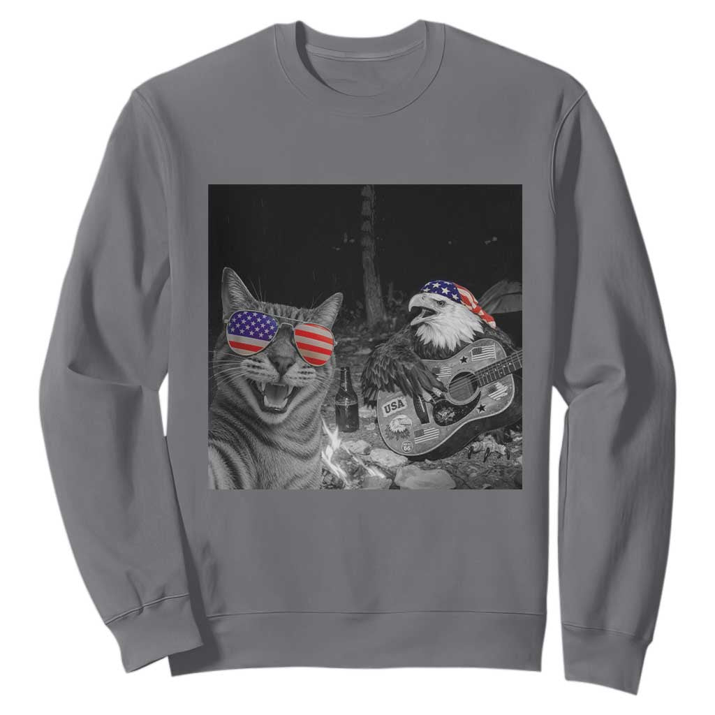 Funny Cat Selfie 4th of July Sweatshirt Patriotic Eagle American Flag Gift TS14 Charcoal Print Your Wear