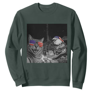 Funny Cat Selfie 4th of July Sweatshirt Patriotic Eagle American Flag Gift TS14 Dark Forest Green Print Your Wear