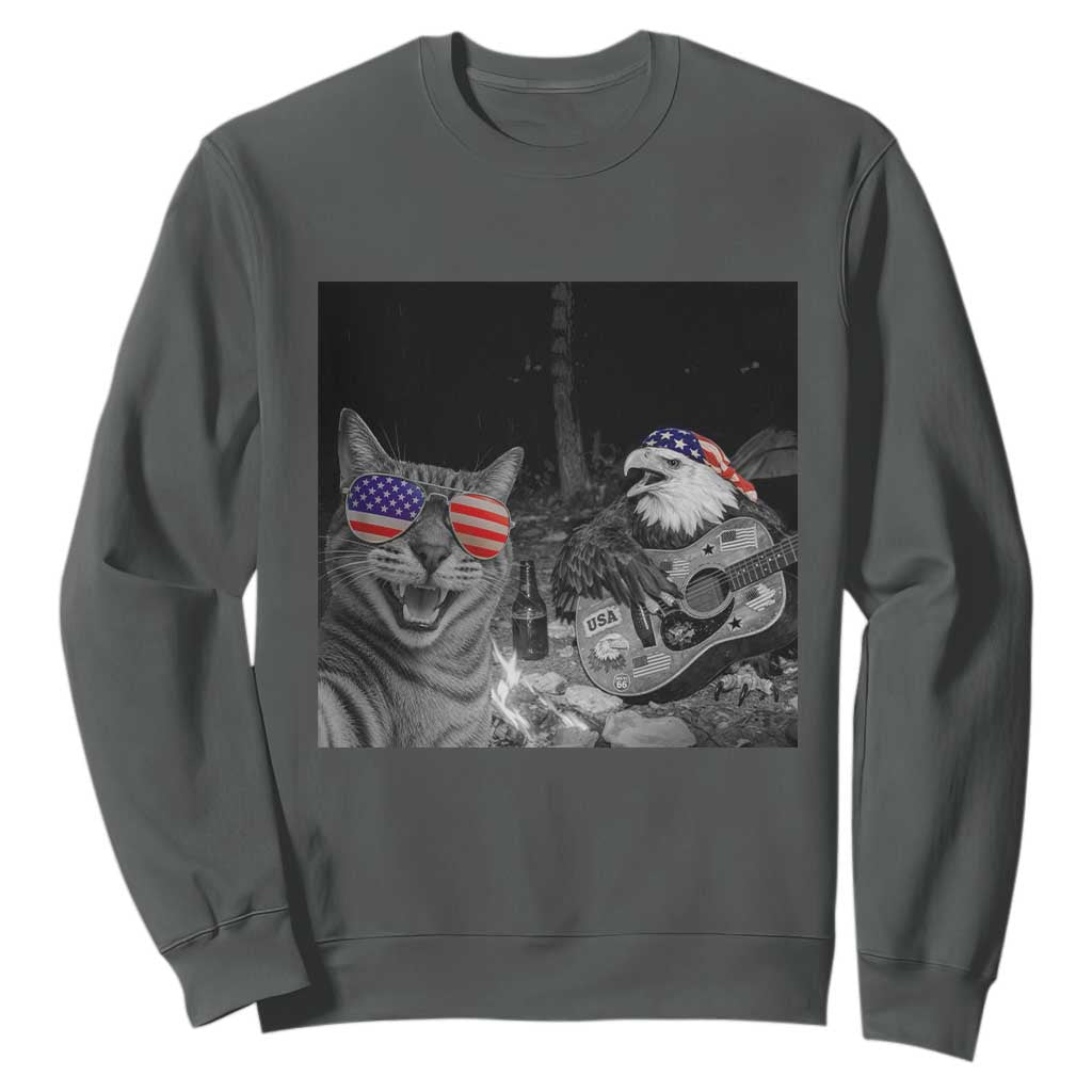 Funny Cat Selfie 4th of July Sweatshirt Patriotic Eagle American Flag Gift TS14 Dark Heather Print Your Wear
