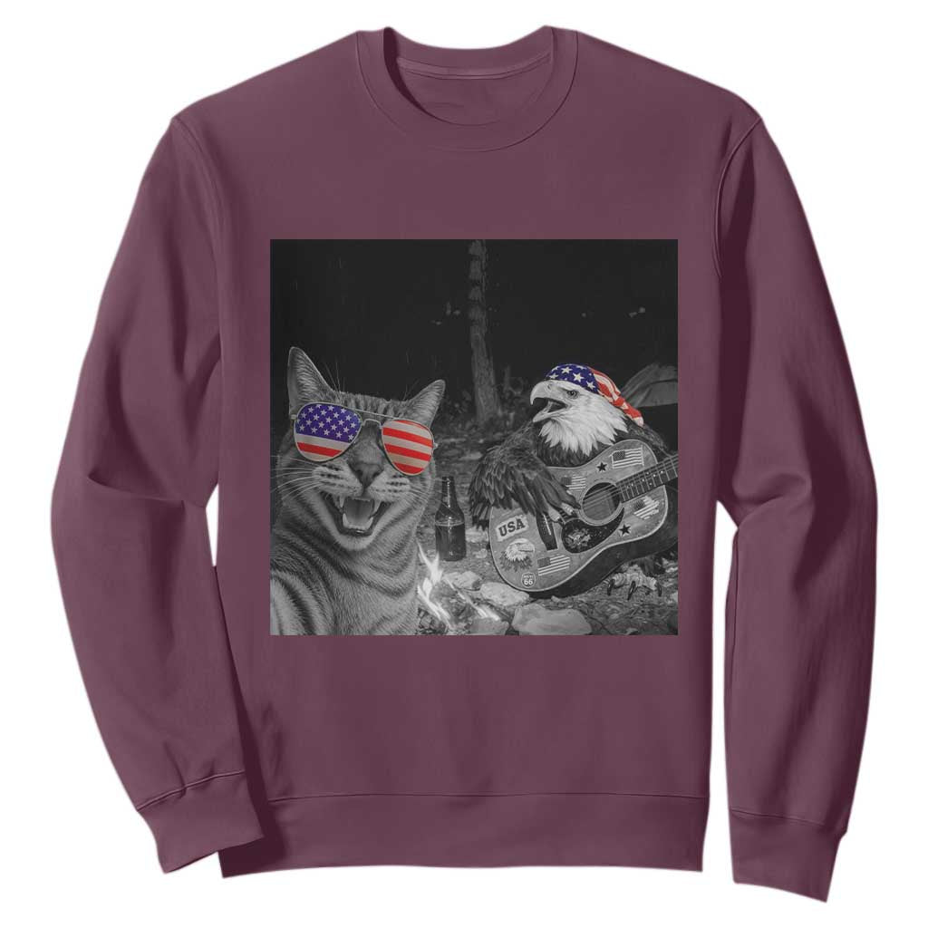 Funny Cat Selfie 4th of July Sweatshirt Patriotic Eagle American Flag Gift TS14 Maroon Print Your Wear
