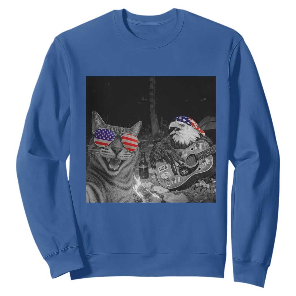 Funny Cat Selfie 4th of July Sweatshirt Patriotic Eagle American Flag Gift TS14 Royal Blue Print Your Wear
