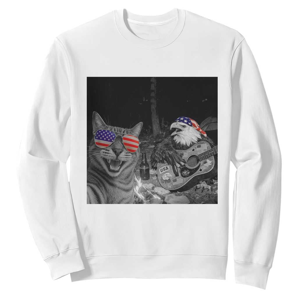 Funny Cat Selfie 4th of July Sweatshirt Patriotic Eagle American Flag Gift TS14 White Print Your Wear