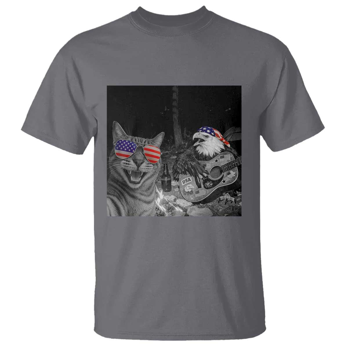 Funny Cat Selfie 4th of July T Shirt Patriotic Eagle American Flag Gift TS14 Charcoal Print Your Wear