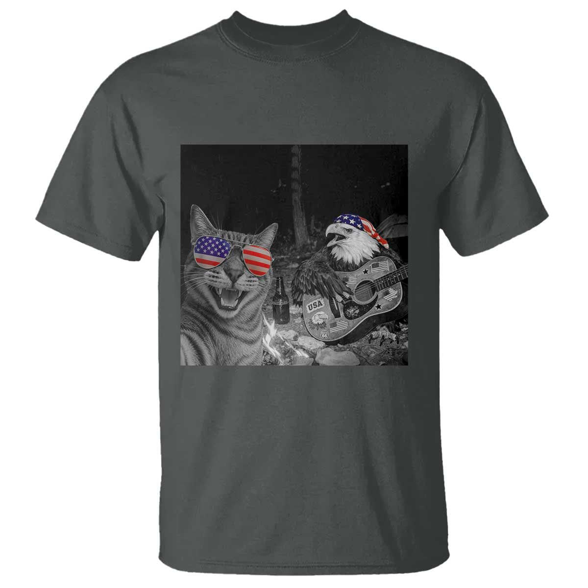 Funny Cat Selfie 4th of July T Shirt Patriotic Eagle American Flag Gift TS14 Dark Heather Print Your Wear