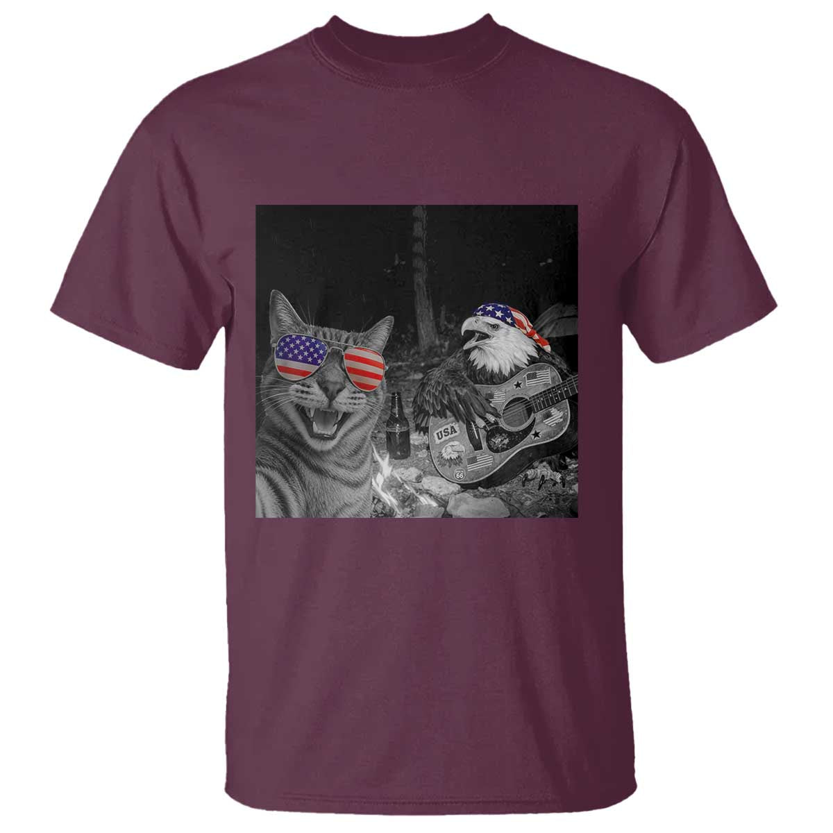 Funny Cat Selfie 4th of July T Shirt Patriotic Eagle American Flag Gift TS14 Maroon Print Your Wear