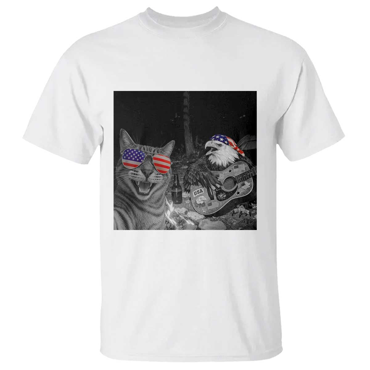 Funny Cat Selfie 4th of July T Shirt Patriotic Eagle American Flag Gift TS14 White Print Your Wear