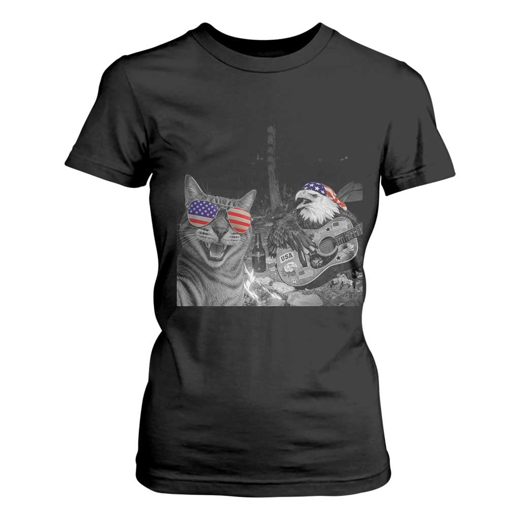 Funny Cat Selfie 4th of July T Shirt For Women Patriotic Eagle American Flag Gift TS14 Black Print Your Wear