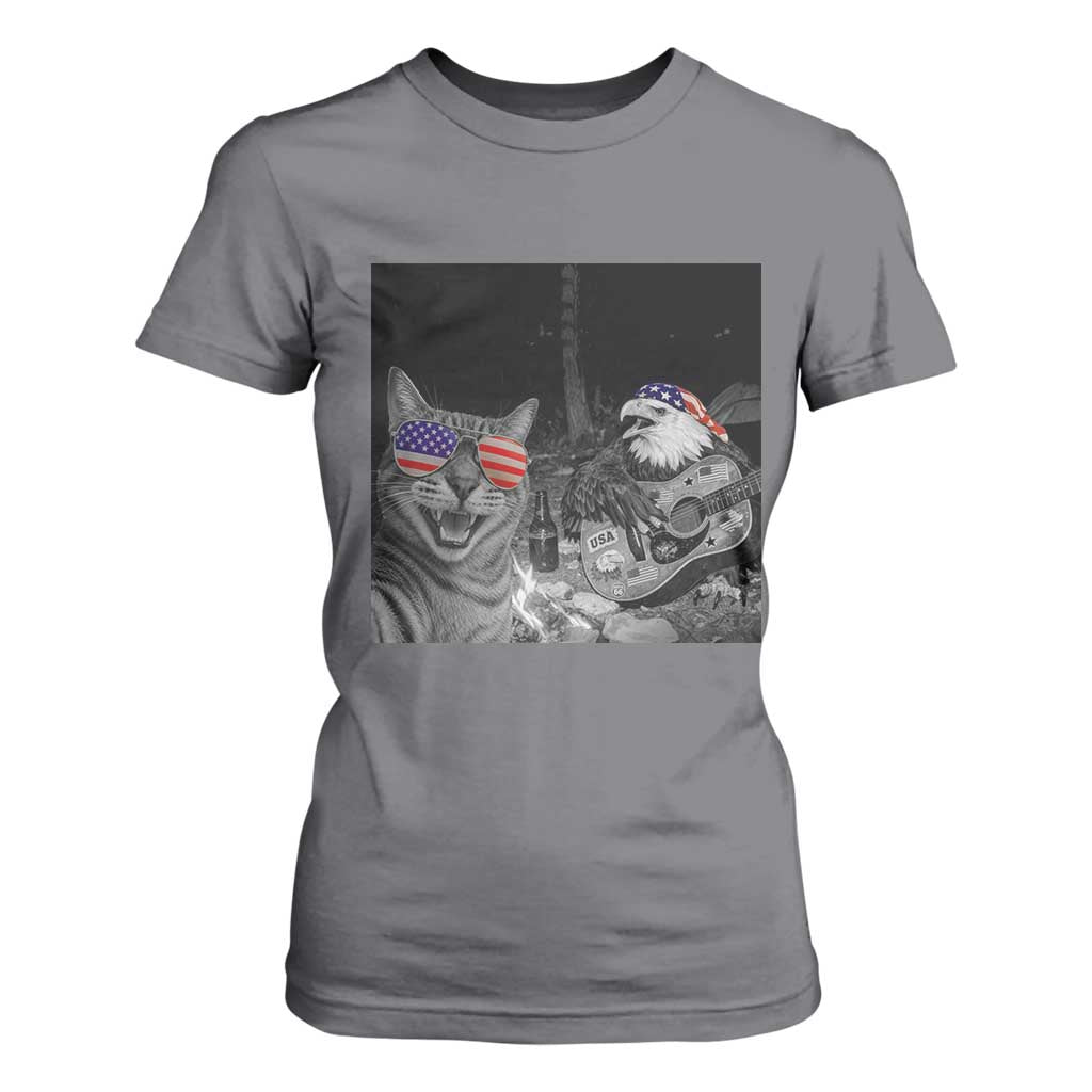 Funny Cat Selfie 4th of July T Shirt For Women Patriotic Eagle American Flag Gift TS14 Charcoal Print Your Wear