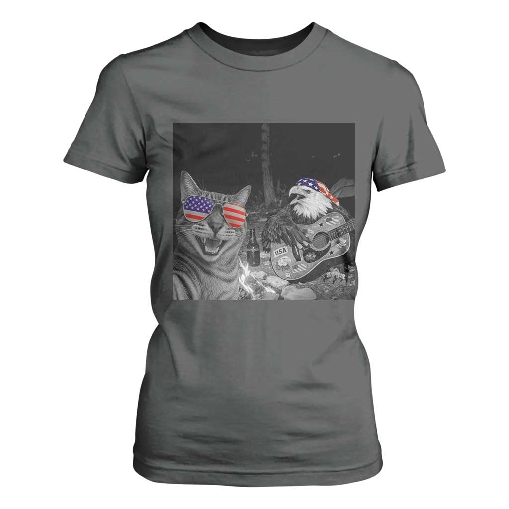 Funny Cat Selfie 4th of July T Shirt For Women Patriotic Eagle American Flag Gift TS14 Dark Heather Print Your Wear