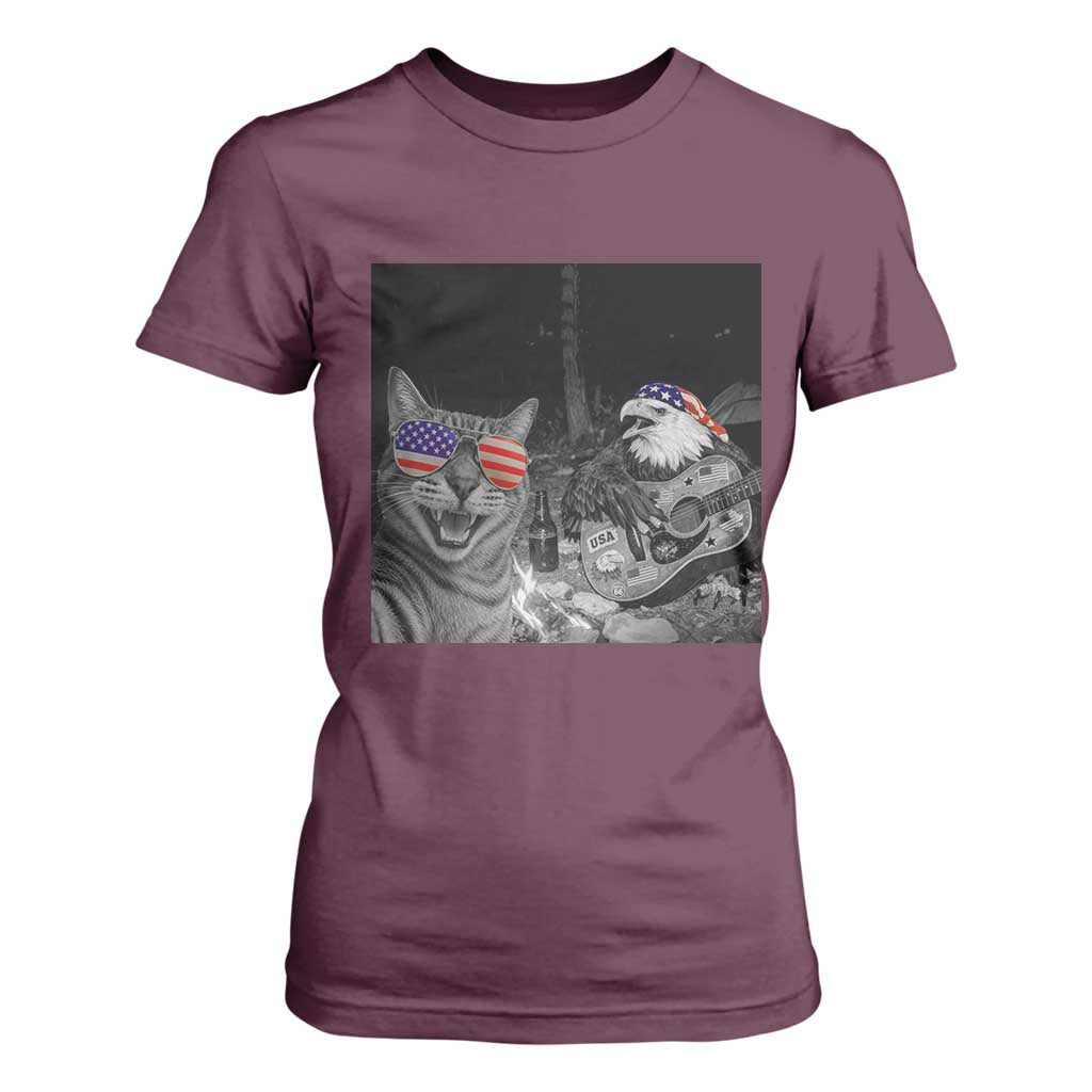 Funny Cat Selfie 4th of July T Shirt For Women Patriotic Eagle American Flag Gift TS14 Maroon Print Your Wear