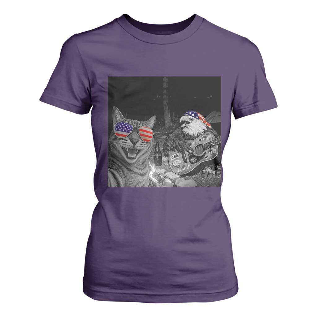 Funny Cat Selfie 4th of July T Shirt For Women Patriotic Eagle American Flag Gift TS14 Purple Print Your Wear