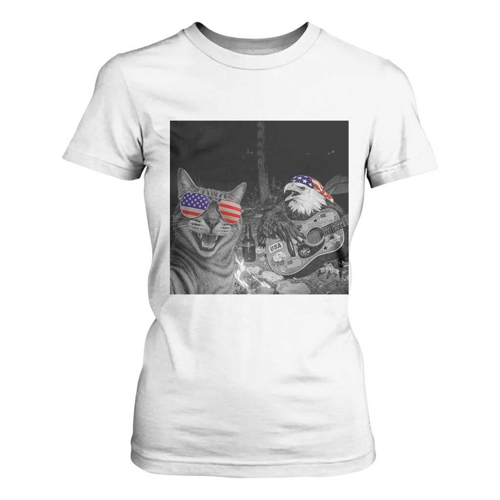 Funny Cat Selfie 4th of July T Shirt For Women Patriotic Eagle American Flag Gift TS14 White Print Your Wear
