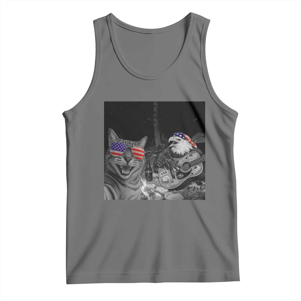 Funny Cat Selfie 4th of July Tank Top Patriotic Eagle American Flag Gift TS14 Black Heather Print Your Wear